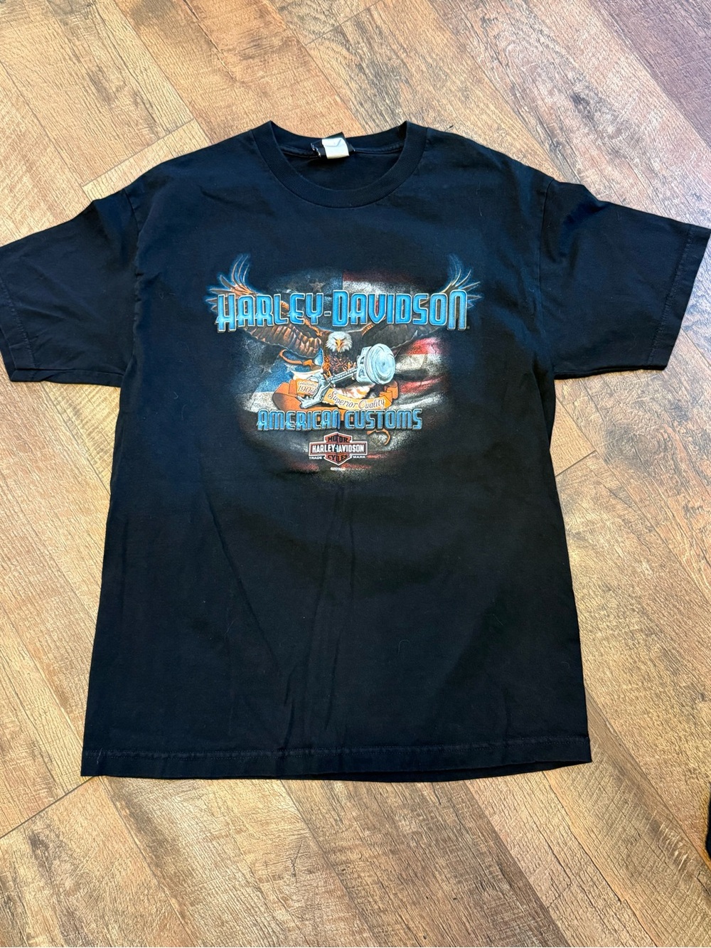 Harley-Davidson Black Short Sleeve Tee with Blue and Red Graphic